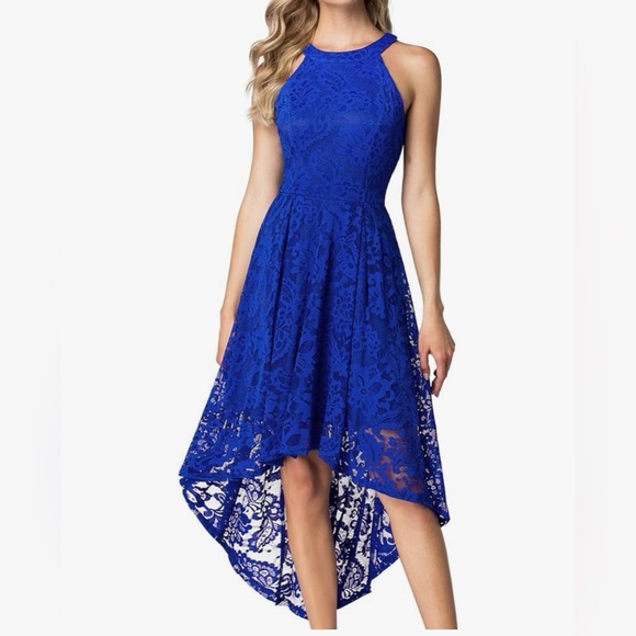 Dressystar Medium Royal Blue Halter Hi-Lo Lace Dress - Picture 1 of 6